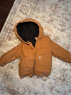 Carhartt Toddler Tan Hooded Work Jacket with Black Lining
